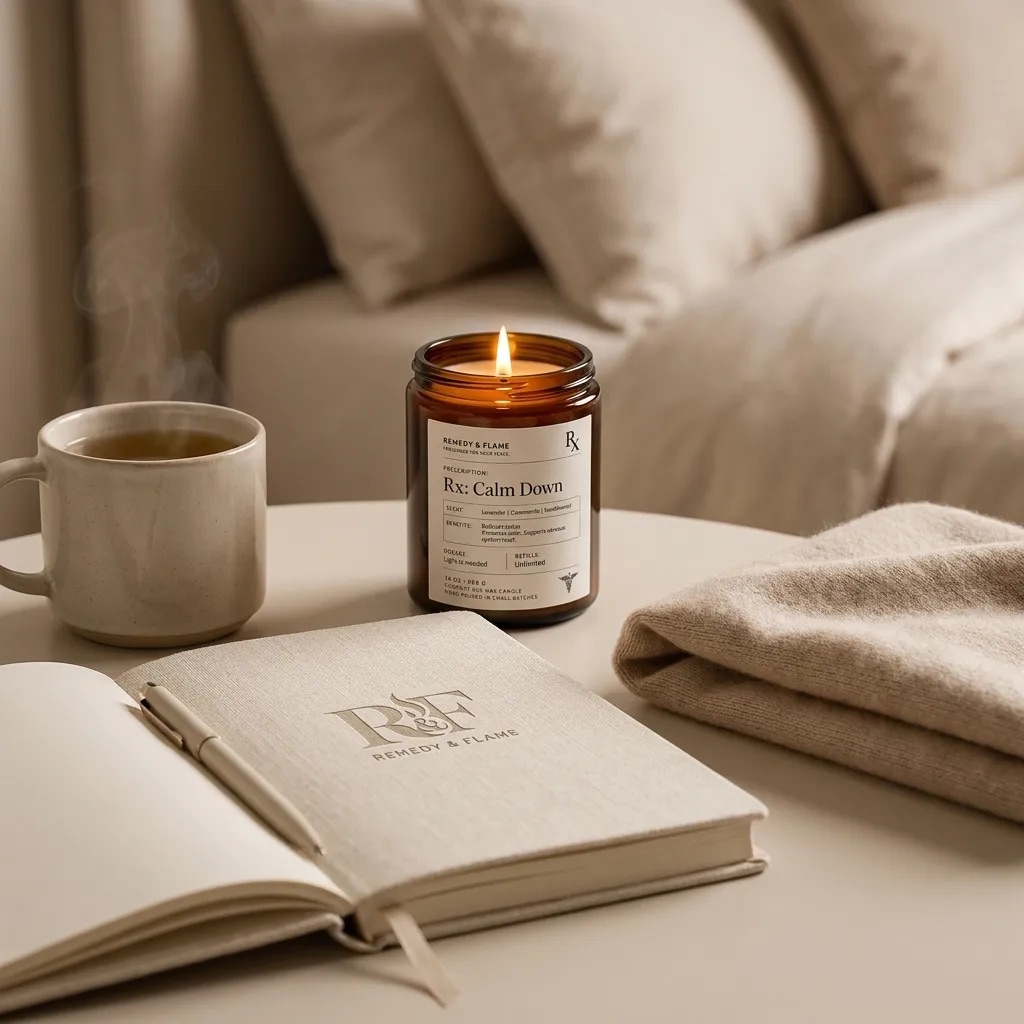 An open journal in candlelight